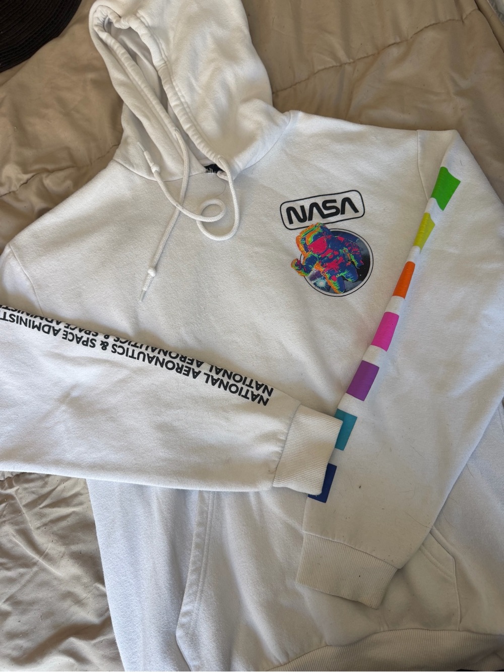 NASA White Hoodie with Colorful Astronaut Graphic